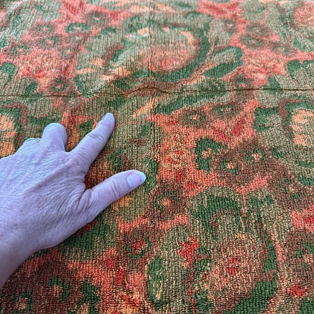 VTG Fieldcrest Orange Green Poppies 3 Towel Set Bath, Hand Towel and Washcloth